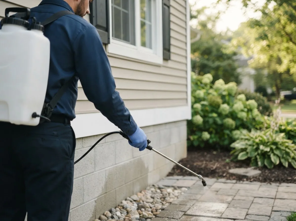Pest control technician inspecting a home in Oilton, OK
